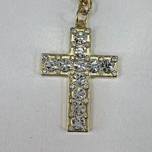 Gemstone Gold Cross Religious Christian Catholic Keychain Keyring 1.75"